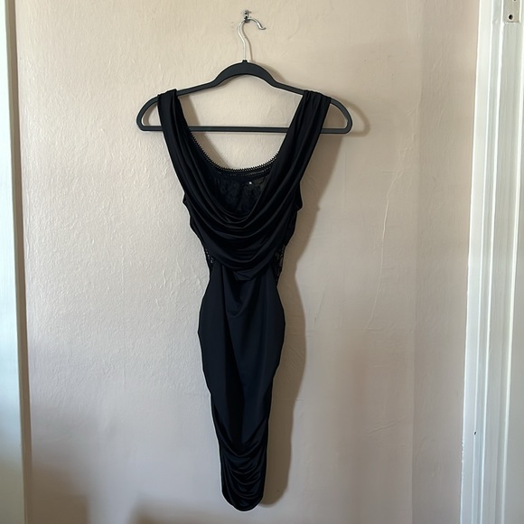 Mystic Black Body-con Sleeveless Lace Drape Ruched Clubbing Dress S - Picture 6 of 8